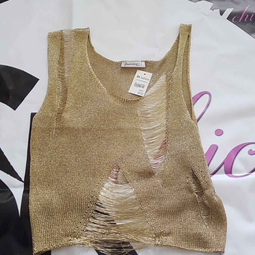 Jasmine Gold Sleeveless mesh tank top